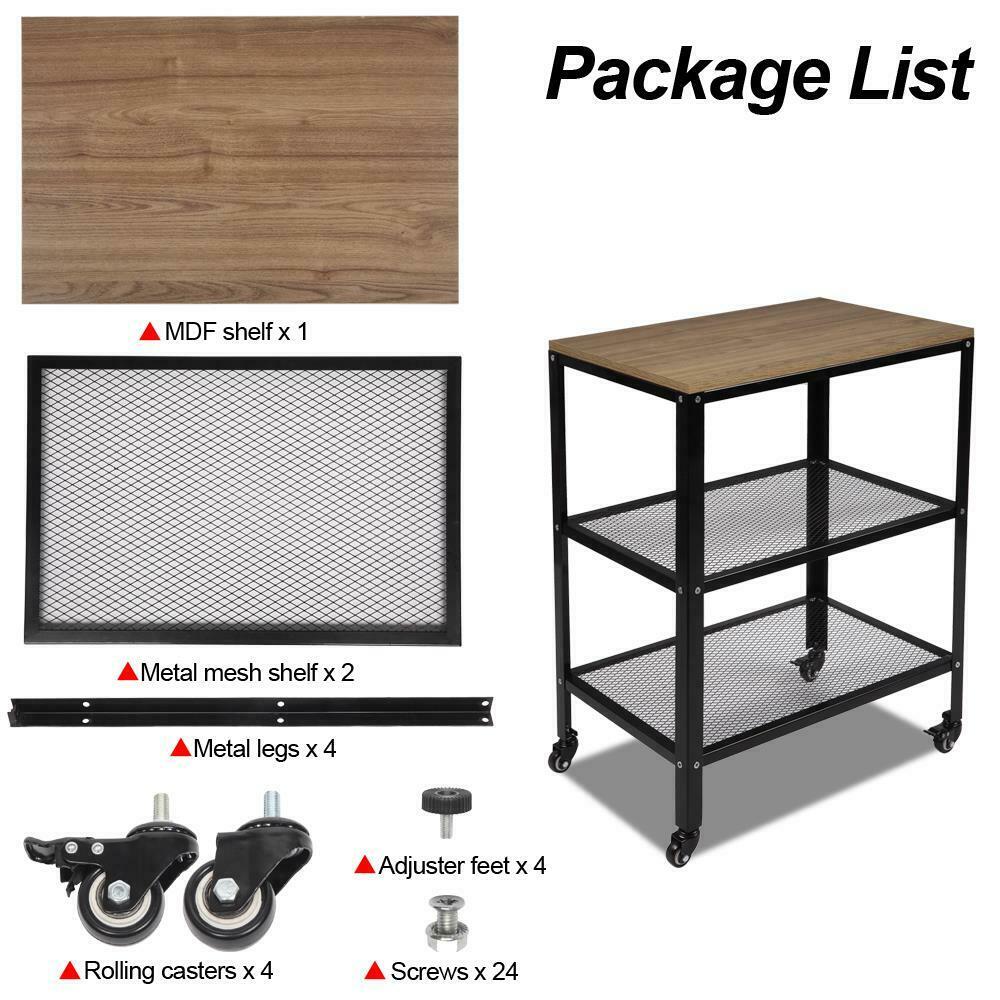 3 Tier Trolly Basket Rack Storage Kitchen Cart with Wheels Sturdy Structure UK