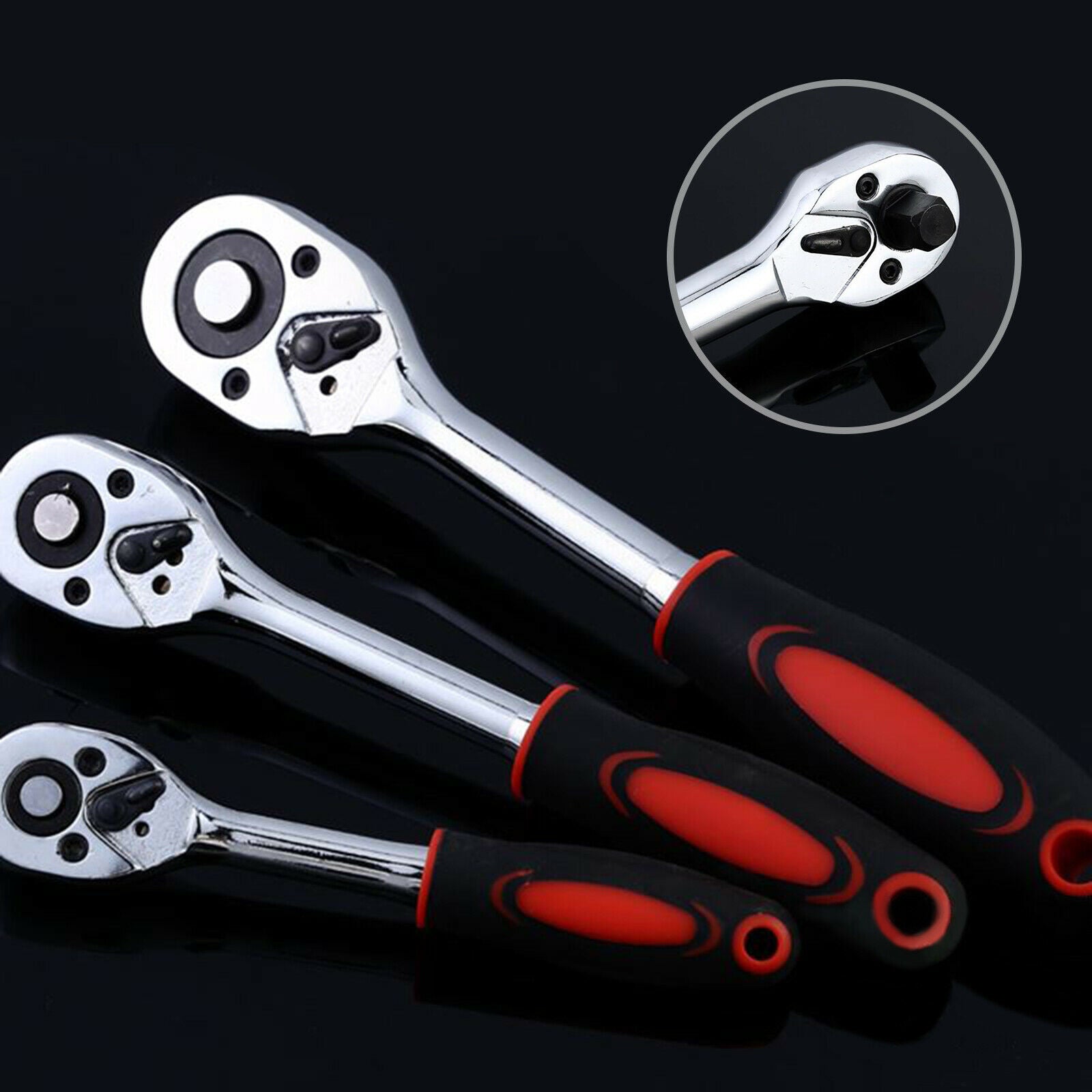 3 PIECE RATCHET SET 1/4" 1/2"& 3/8" DRIVE WRENCH HANDLE SOCKET WRENCH # 9/10/11