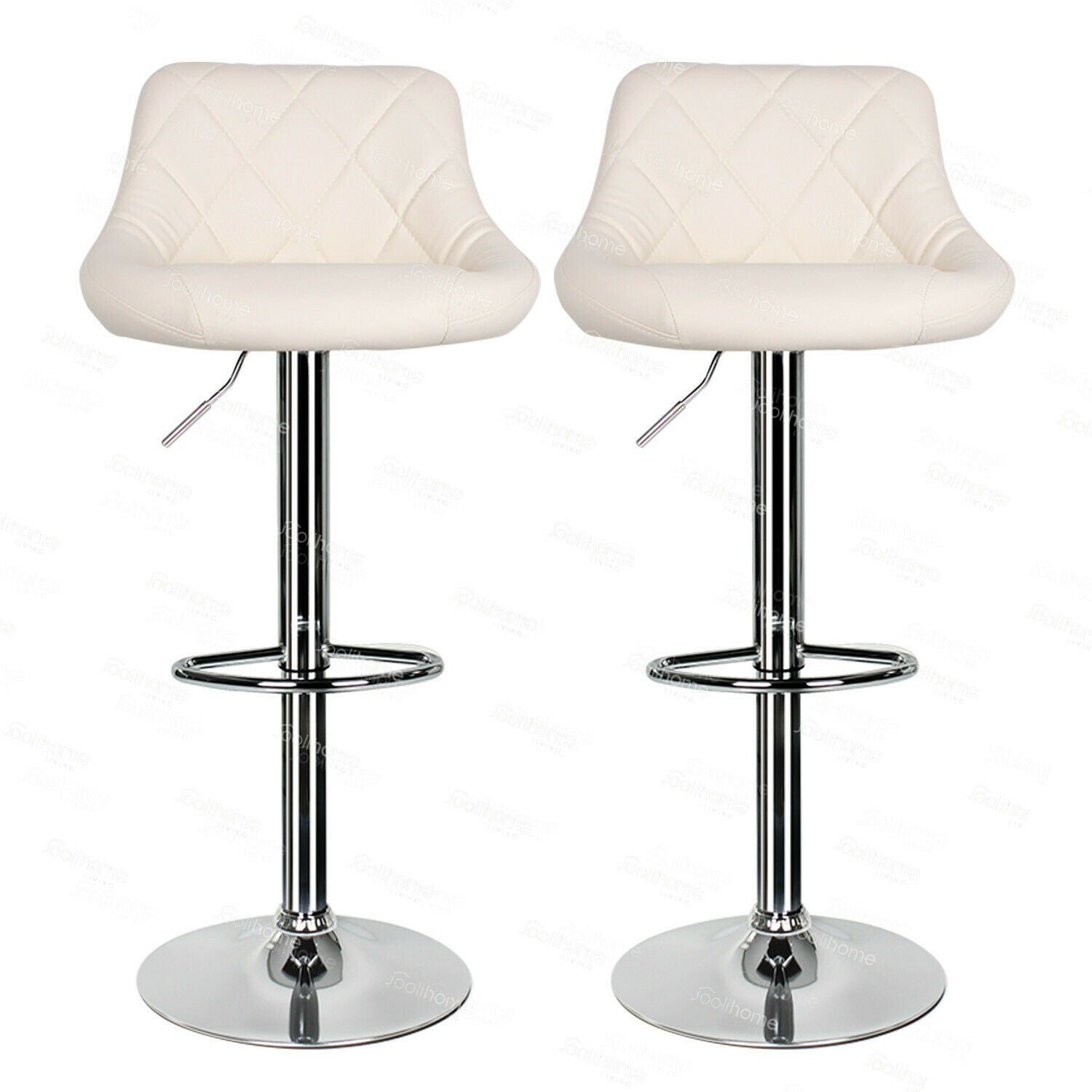 2×Bar Stools Leather Chairs Breakfast Chairs Swivel Gas Lift Kitchen Cushioned
