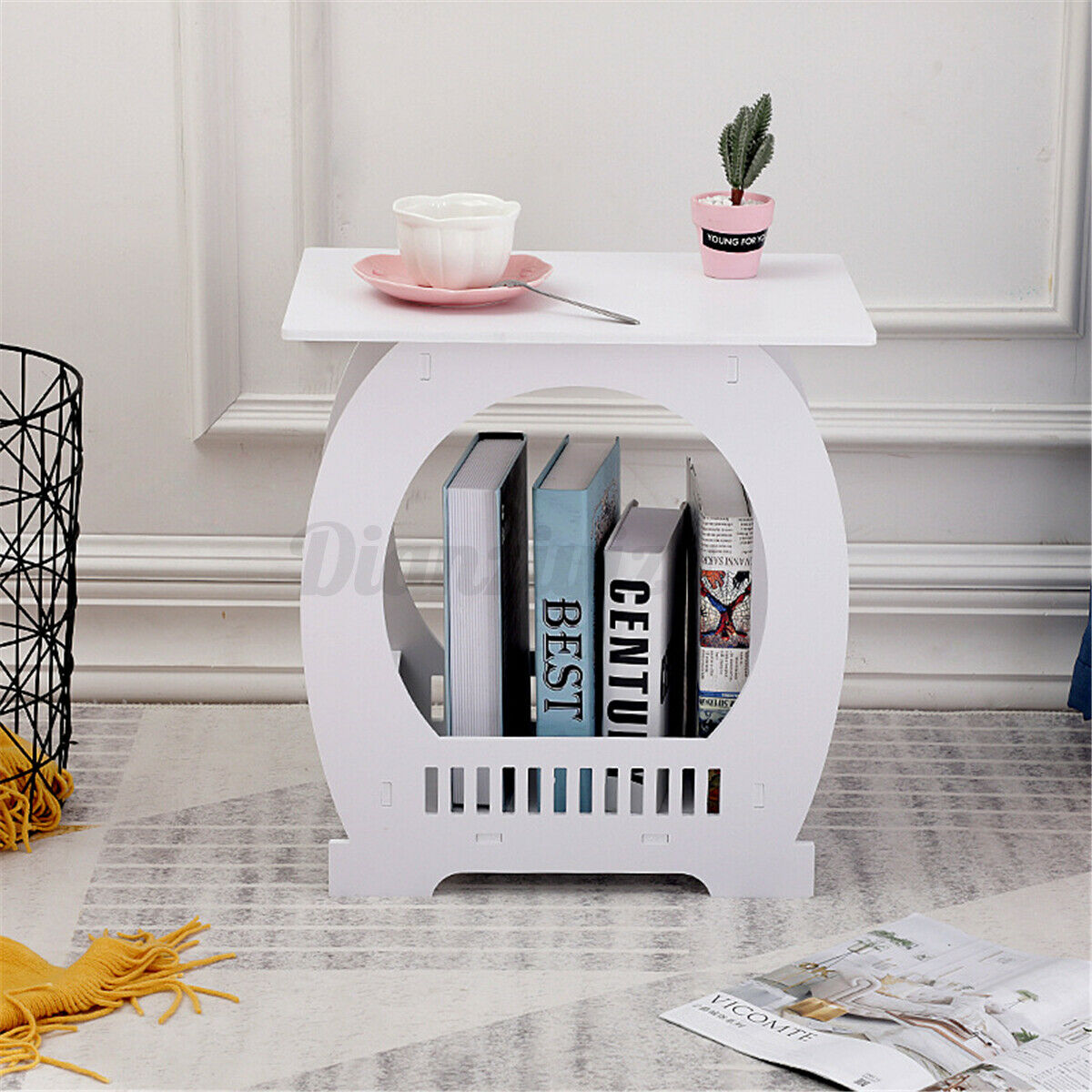 Small Side End Coffee Table Beside lamp Stand Nightstand w/ Storage Shelf White