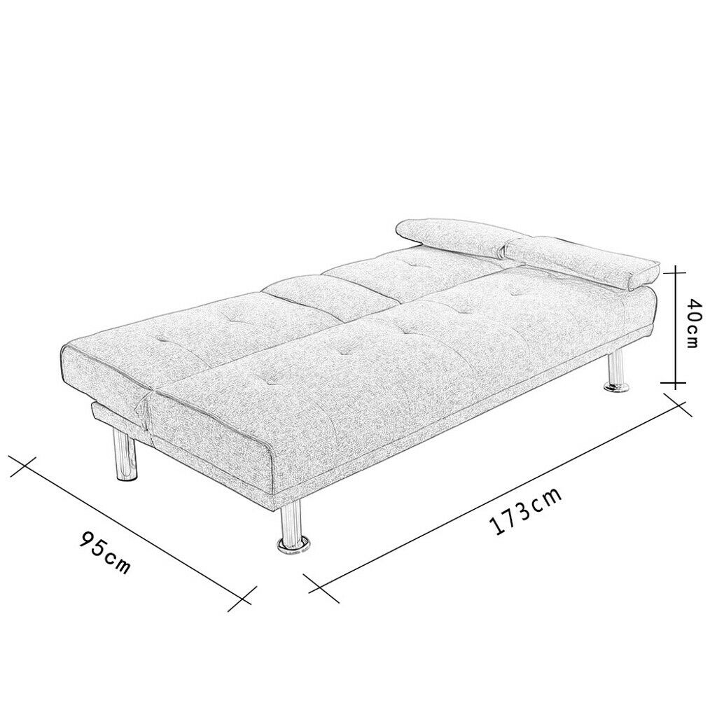 3 Seater Click-Clack Leather Fabric Sofa Bed with 2 Drink Holder Recliner Home