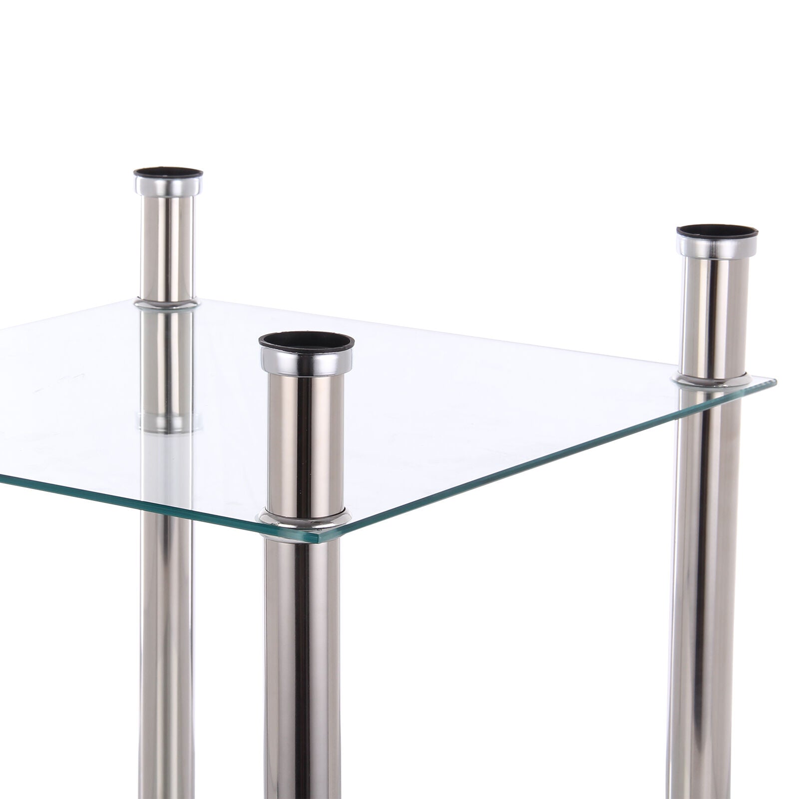 Clear 2 Tiers Glass Stainless Steel Small Display Stand Side Lamp Coffee Table