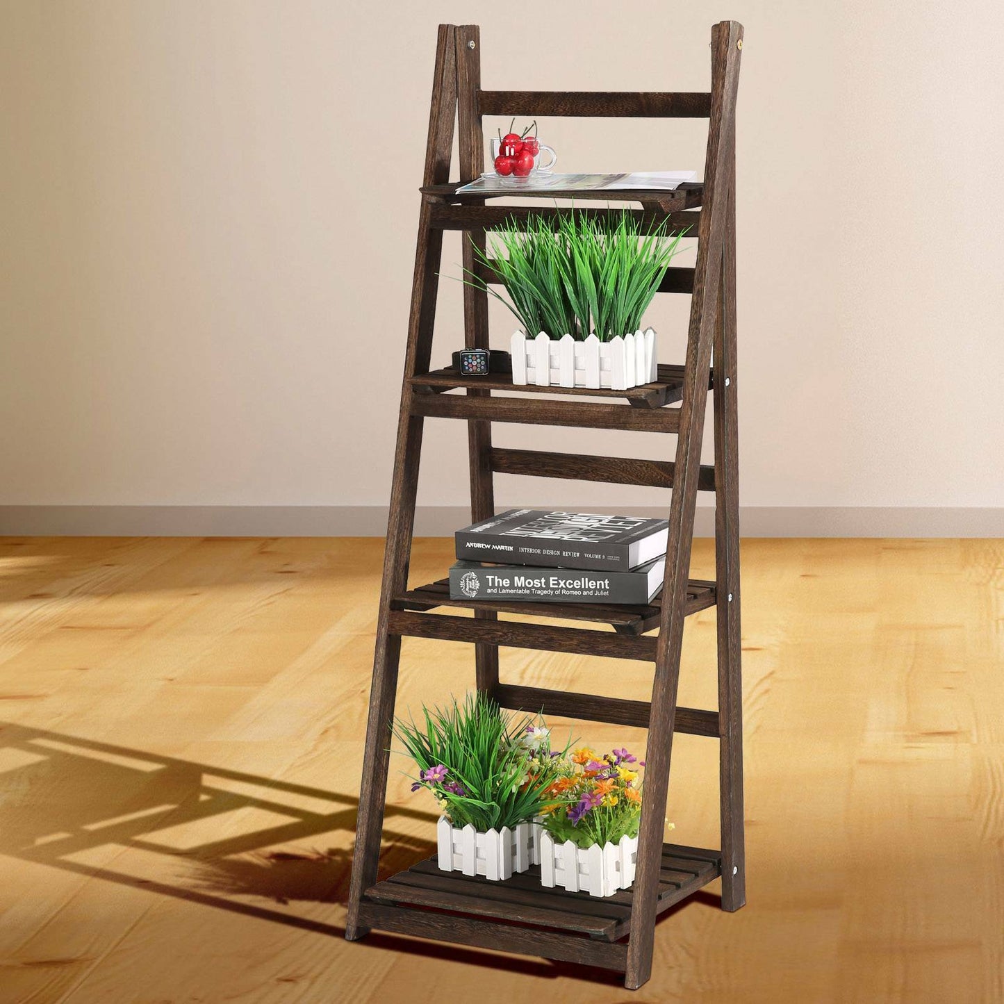 4 Tier Ladder Book Shelf Bookcase Garden Flower Plant Pot Display Rack Wooden