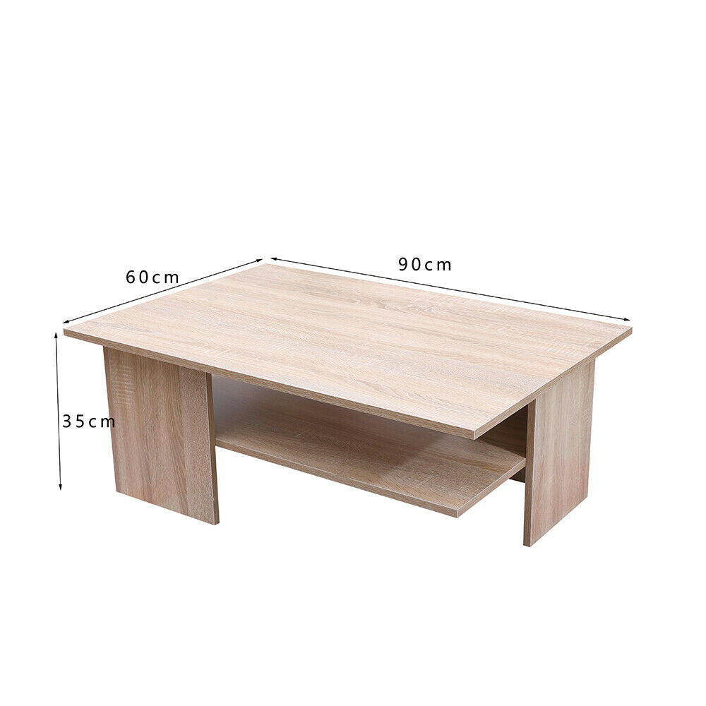 Oak 2 Tier Coffee Table Open Shelf Living Room Furniture Storage Cabinet