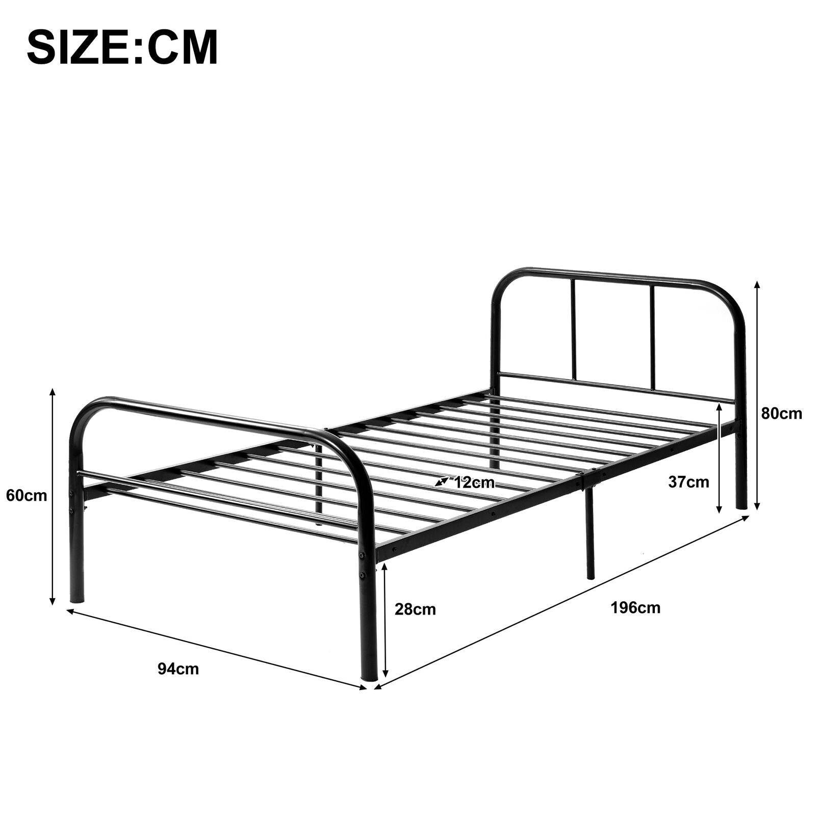 Single Metal Bed Frame 3ft Single Bedstead Bedroom Furniture for Adults Kids