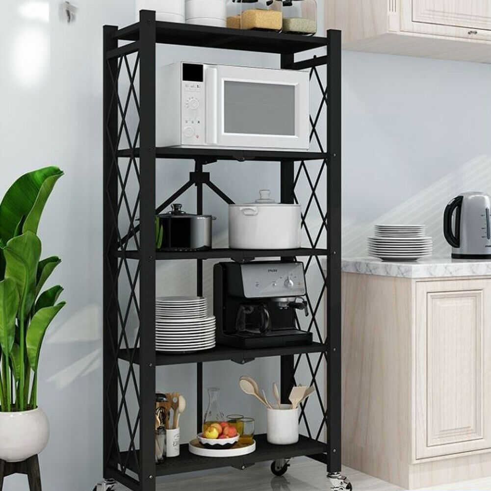 3/4/5 Tier Folding Kitchen Storage Rack Shelving Office Home Unit Display Stand
