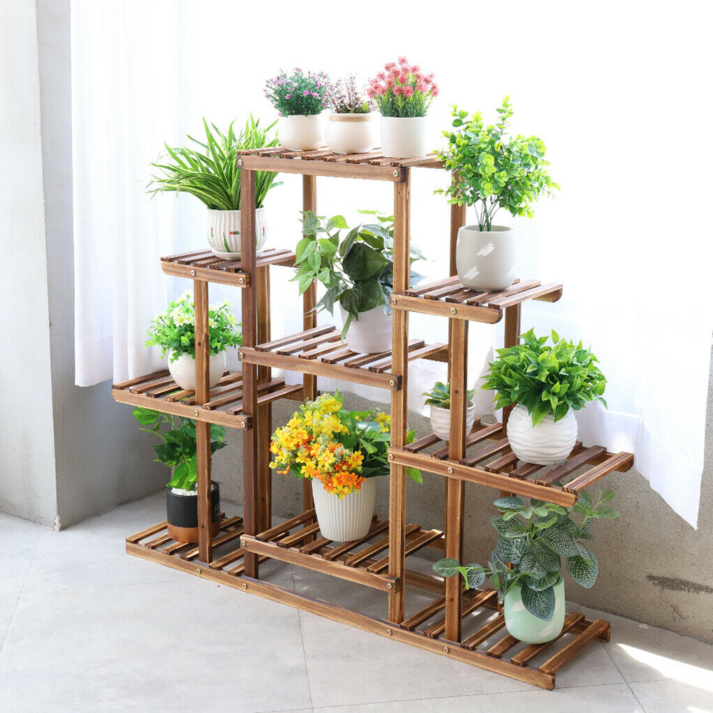 Wooden Plant Stand 6 Tiers Updated Solid Pot Shelf Flower Bonsai Rack Display UK