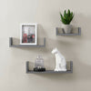 Set of 3 U Shape Floating Wall Shelf Storage Display White Black Oak Grey Blush