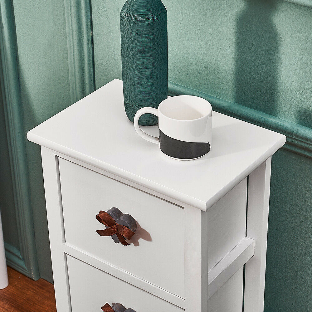 Pair of White Bedroom Bedside Table Unit Cabinet Nightstand with 3 Drawers UK