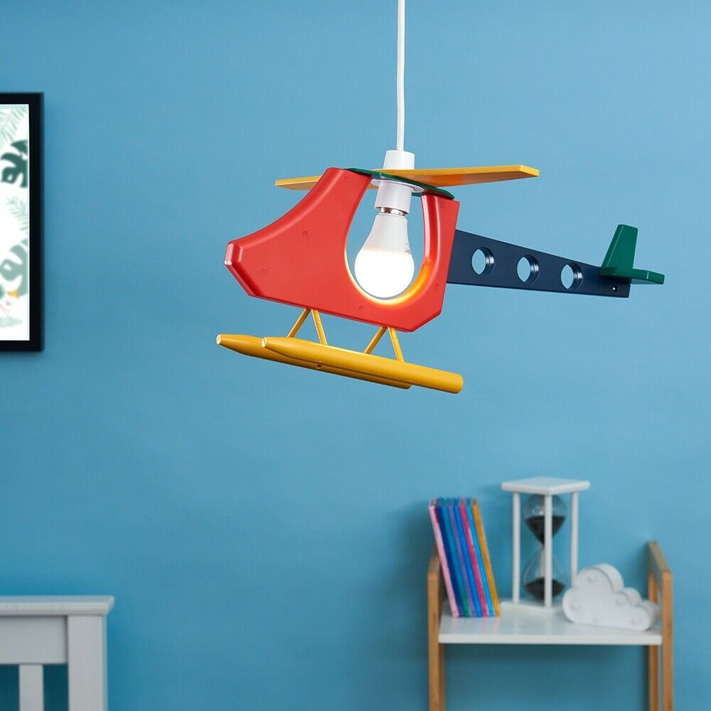 Childrens Multi Coloured Helicopter Ceiling Pendant Light Shade Bedroom Nursery