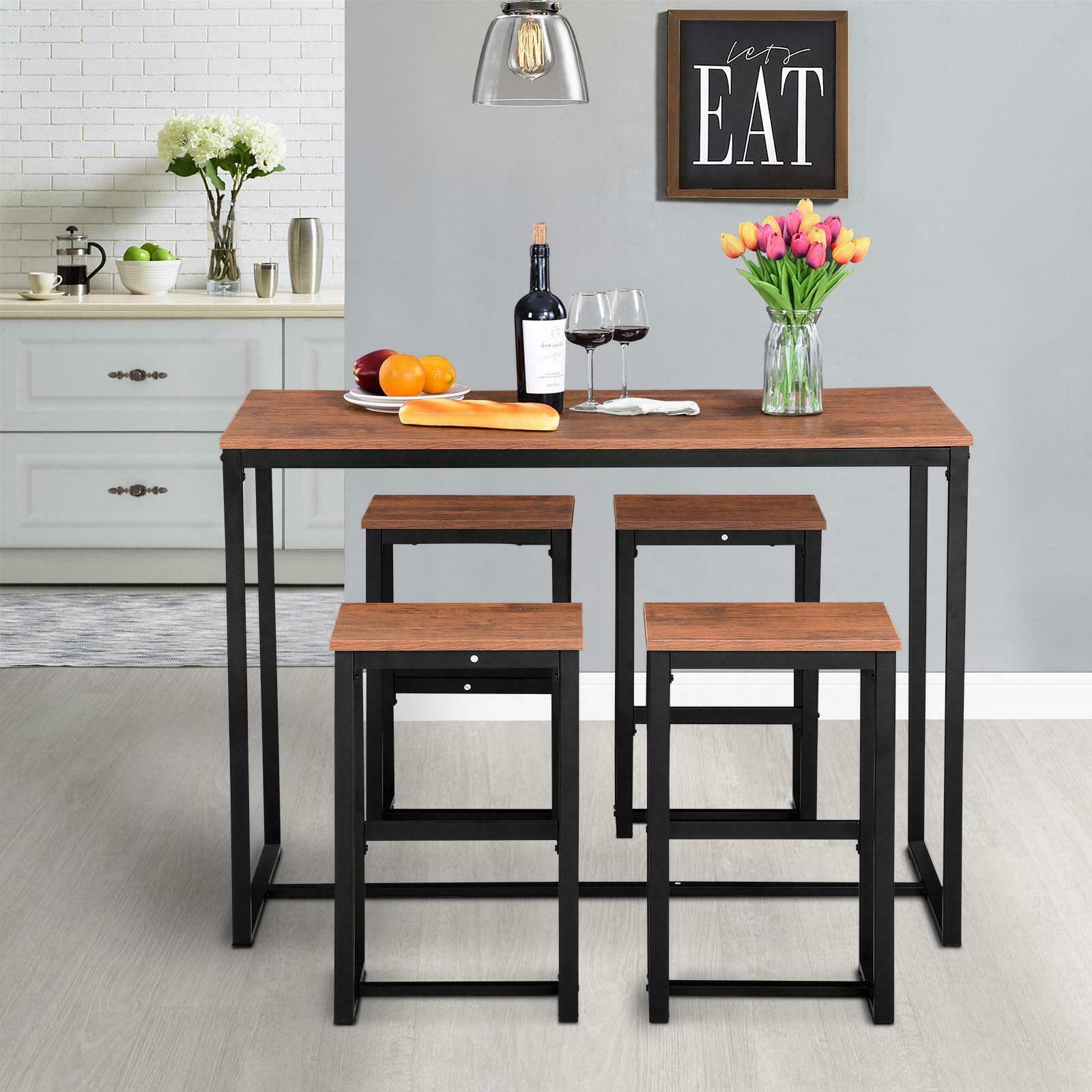 Bar Table and Stool Set For Kitchen Dining Room 4 Metal And Wood Stools High