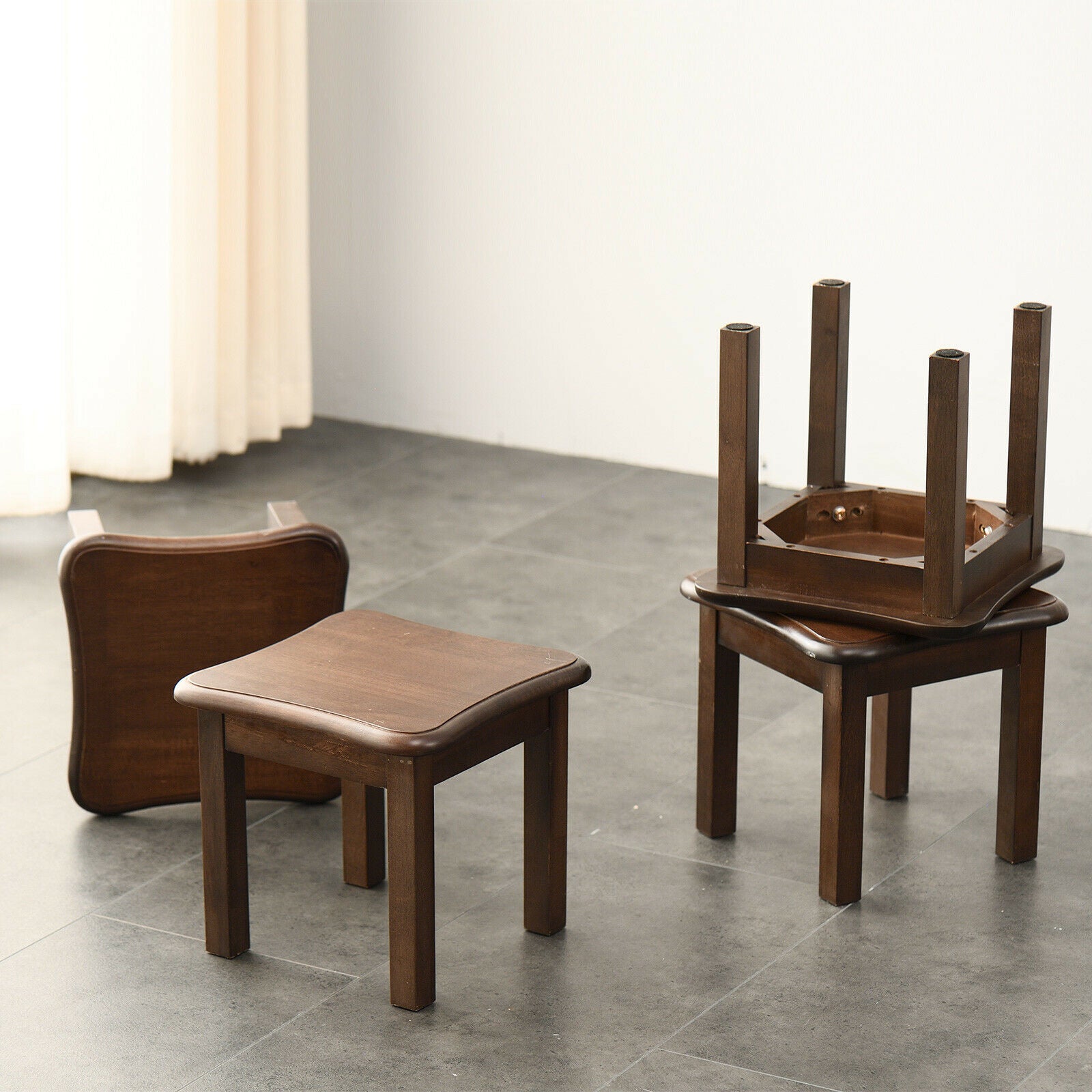 Small Wood Stool Square Footstool Change Shoe Bench Multi-function Step Stool