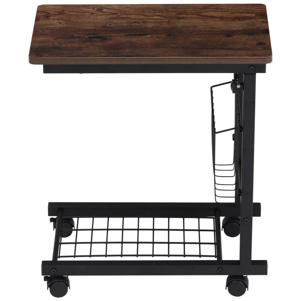 Adjustable Sofa Side End Coffee Table With Wheels C-Shaped Laptop Notebook Desk