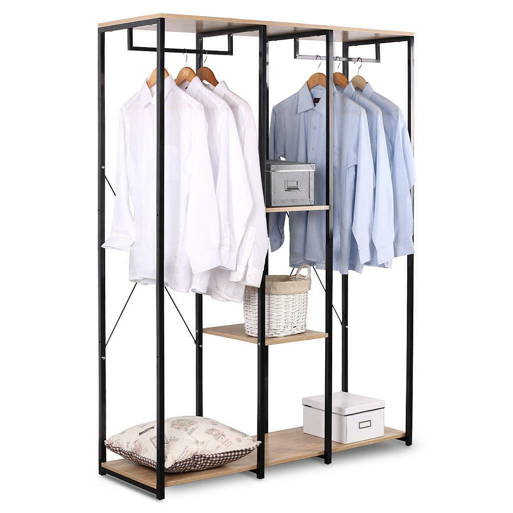 Garment Clothes Rail wood metal Rack Shelves Storage with Rack Shoe