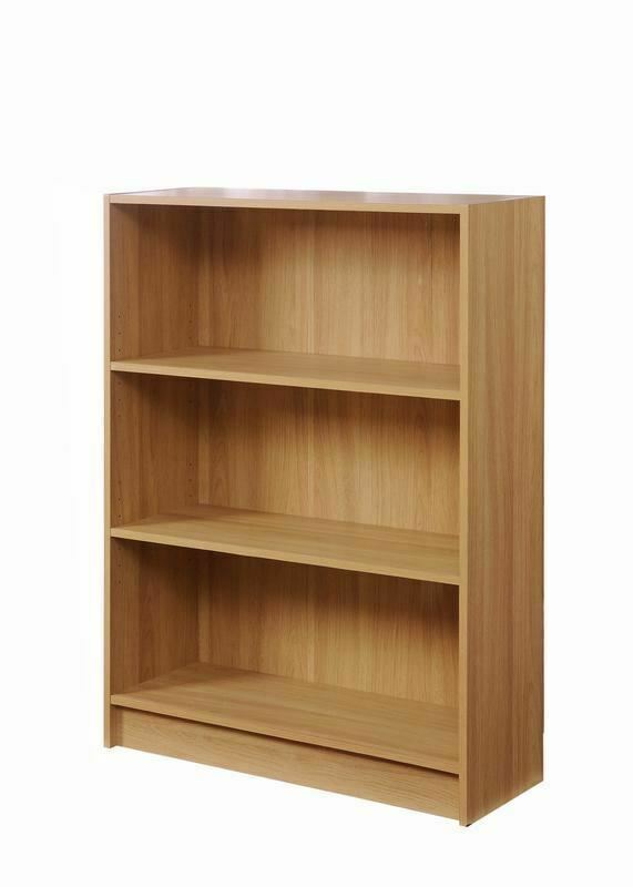 3 Tier Low Wide Wooden Bookcase Shelving Display Storage Unit Wood Furniture