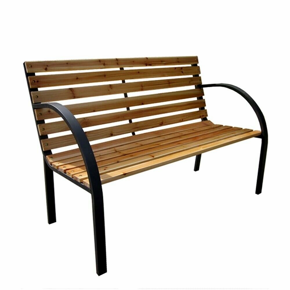 3 Seater Wooden Bench Iron Frame Outdoor Garden Porch Patio Park Chair Furniture