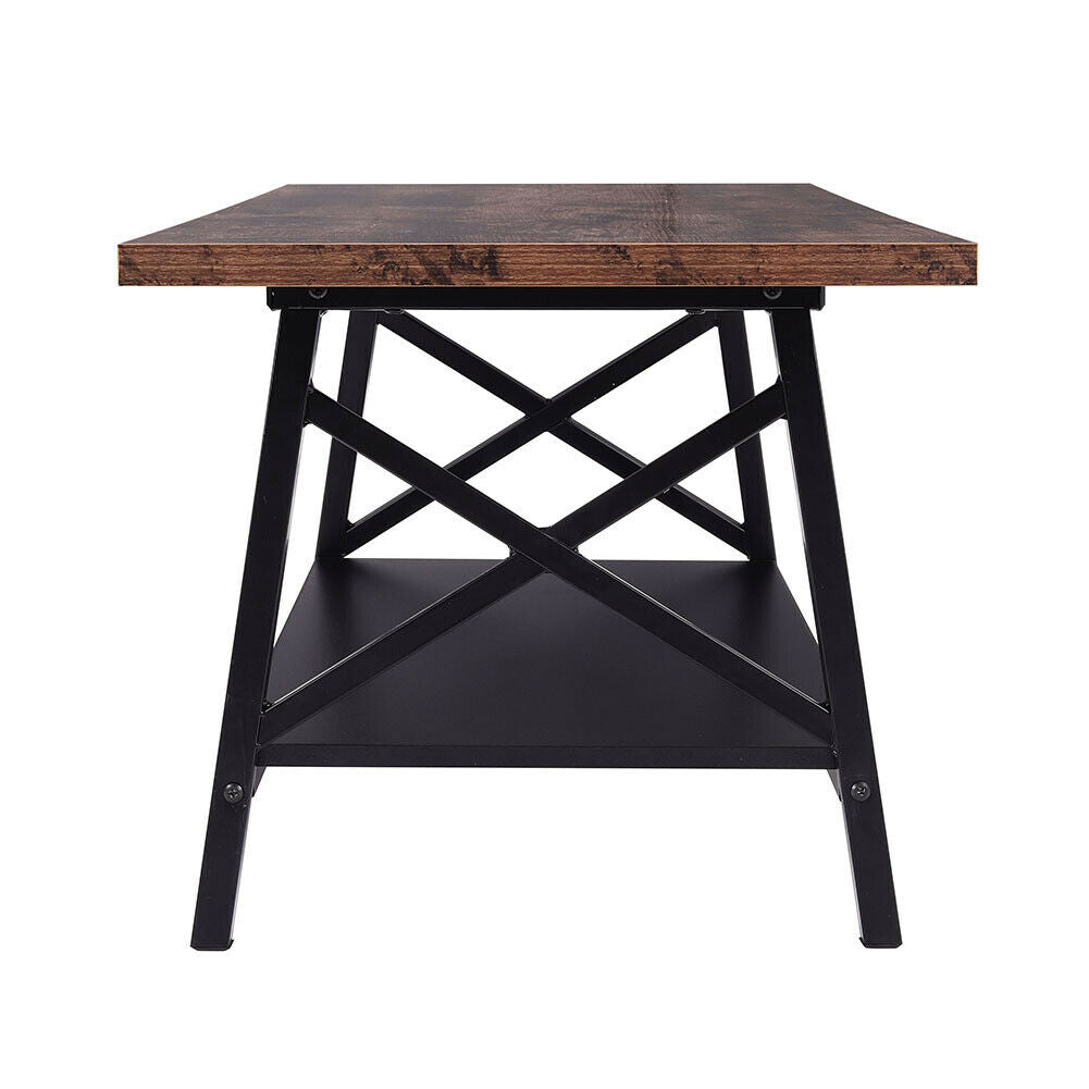 2 Tier Retro Coffee Table Rectangle Rustic Wood Living Room Table With Shelf