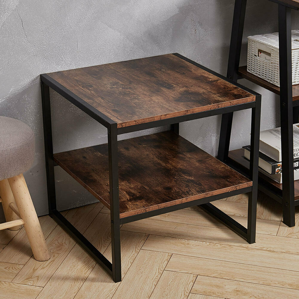Chic Rustic Wooden Sofa Side Coffee Table End Table Bedside Table Metal Frame