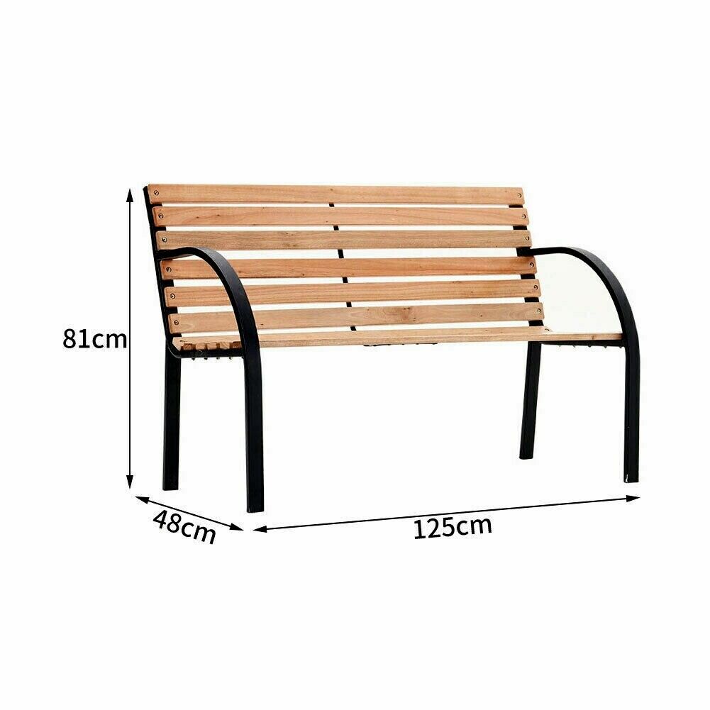 3 Seater Wooden Bench Iron Frame Outdoor Garden Porch Patio Park Chair Furniture