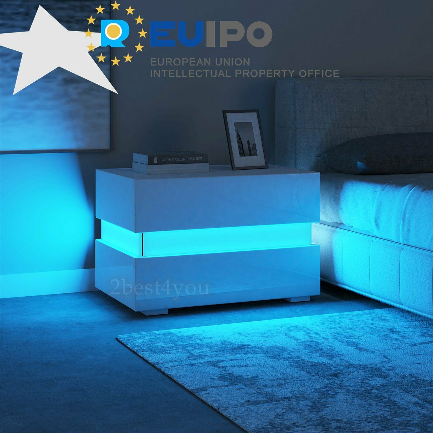 Modern LED Light High Gloss 2 or 3 Drawers Bedside Table Cabinet Nightstand Unit