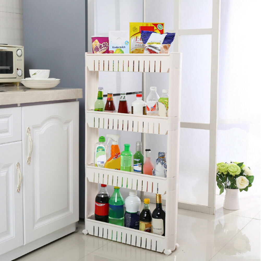 3 4 5 Tier Portable Storage Rack Side Shelf Rolling Trolley Rack Stand w/ Wheels