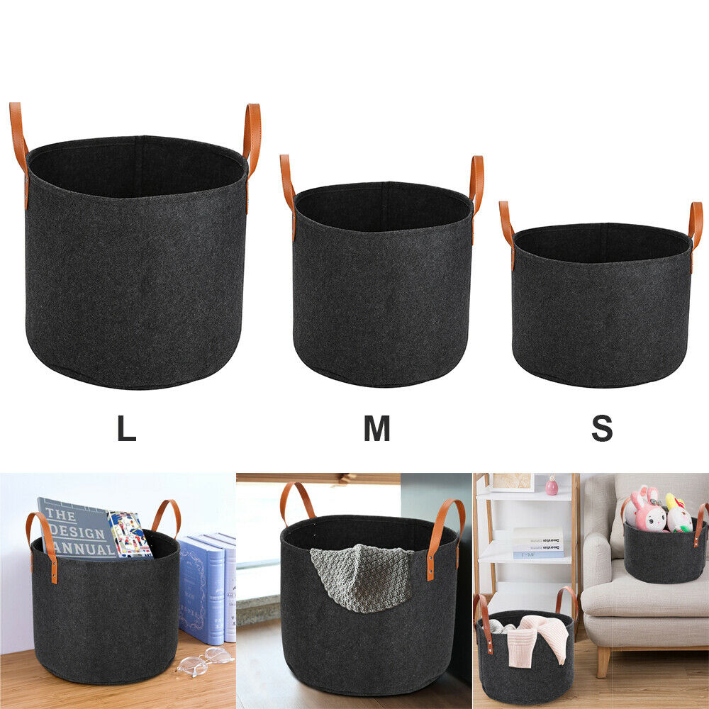 Grey Closet Clothing Toy Storage Felt Storage Basket Bin with Handle Bedroom