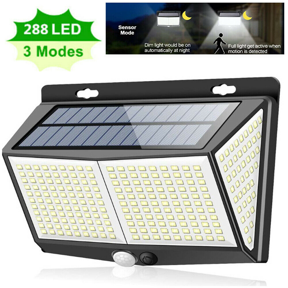 288 LED Solar Powered Light Outdoor PIR Motion Sensor Wall Security Garden Lamp