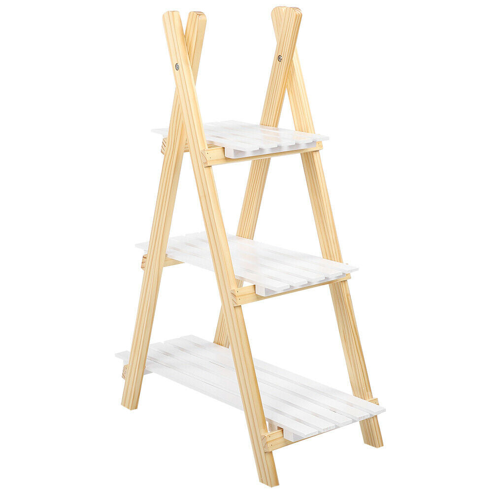 3 Tier Ladder Shelf Storage Shelving Unit Bookcase Rack Plant Display Stand Wood