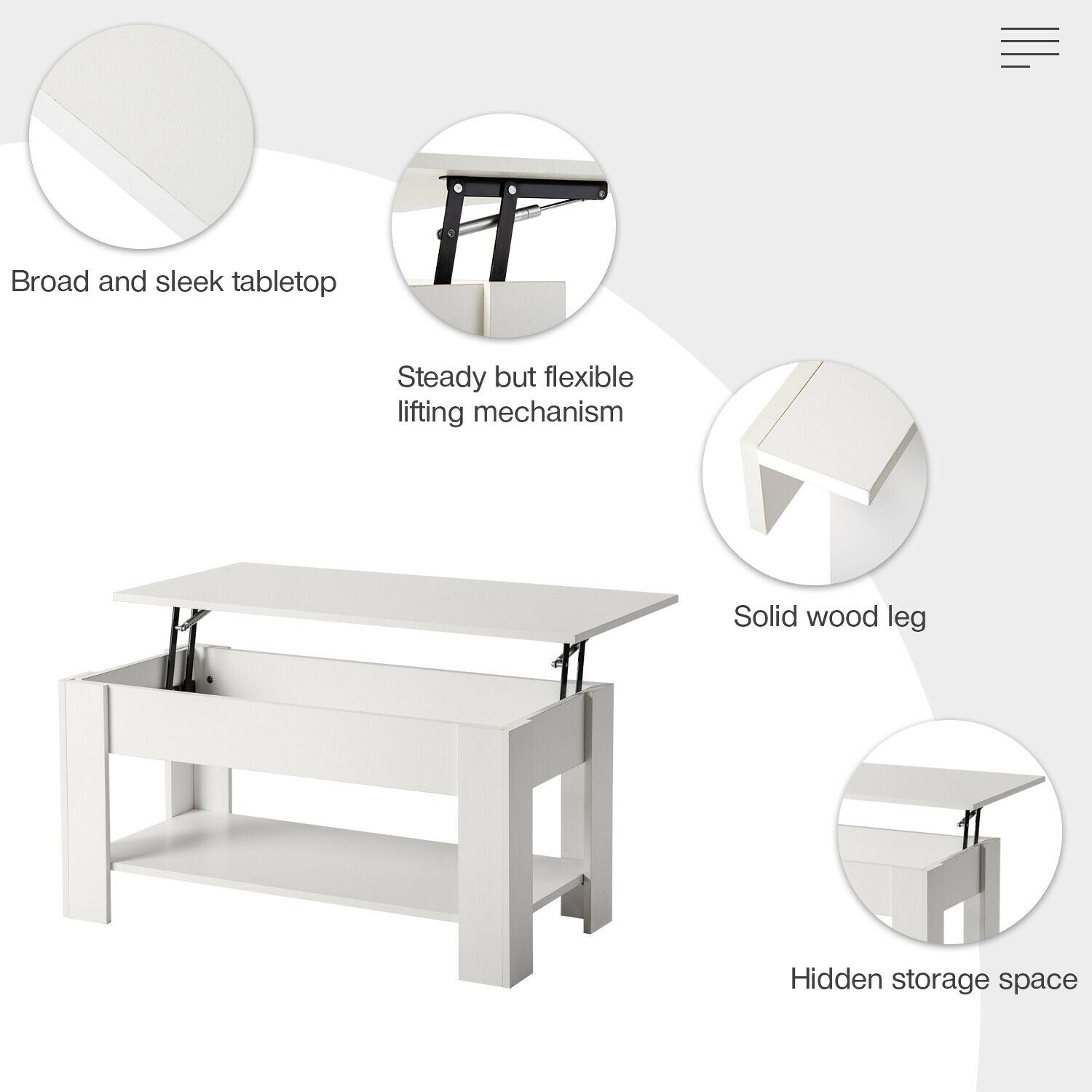 Hydraulic Lift Up Coffee Tea Table End Table with Living Room 100cm Wodden