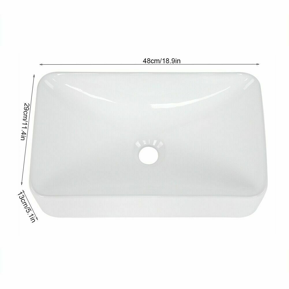 Modern Rectangle Bathroom Countertop Gloss White Basin Cloakroom Wash Sink