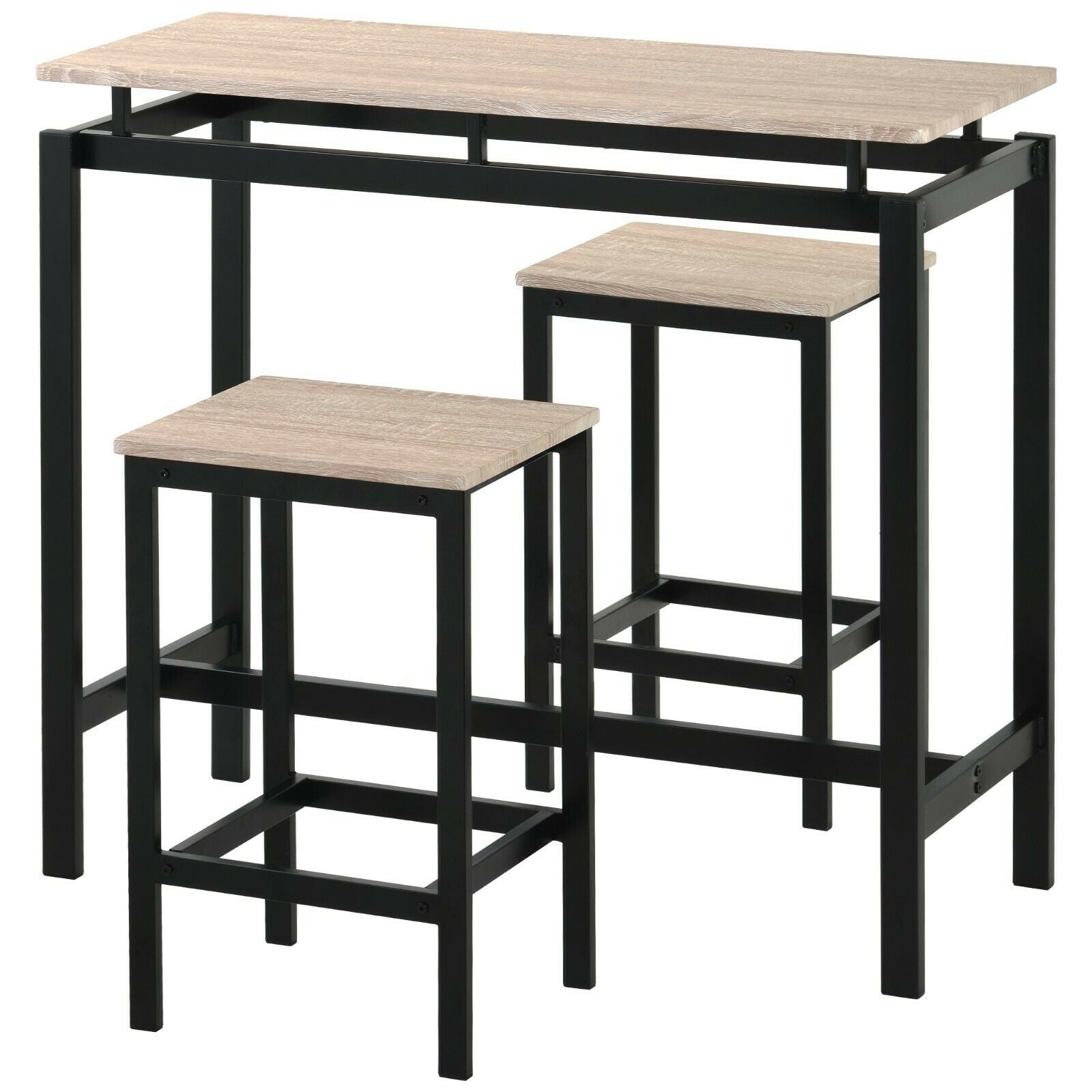 Bar Table and Stool Set For Kitchen Dining Room 2 Metal And Wood Stools High