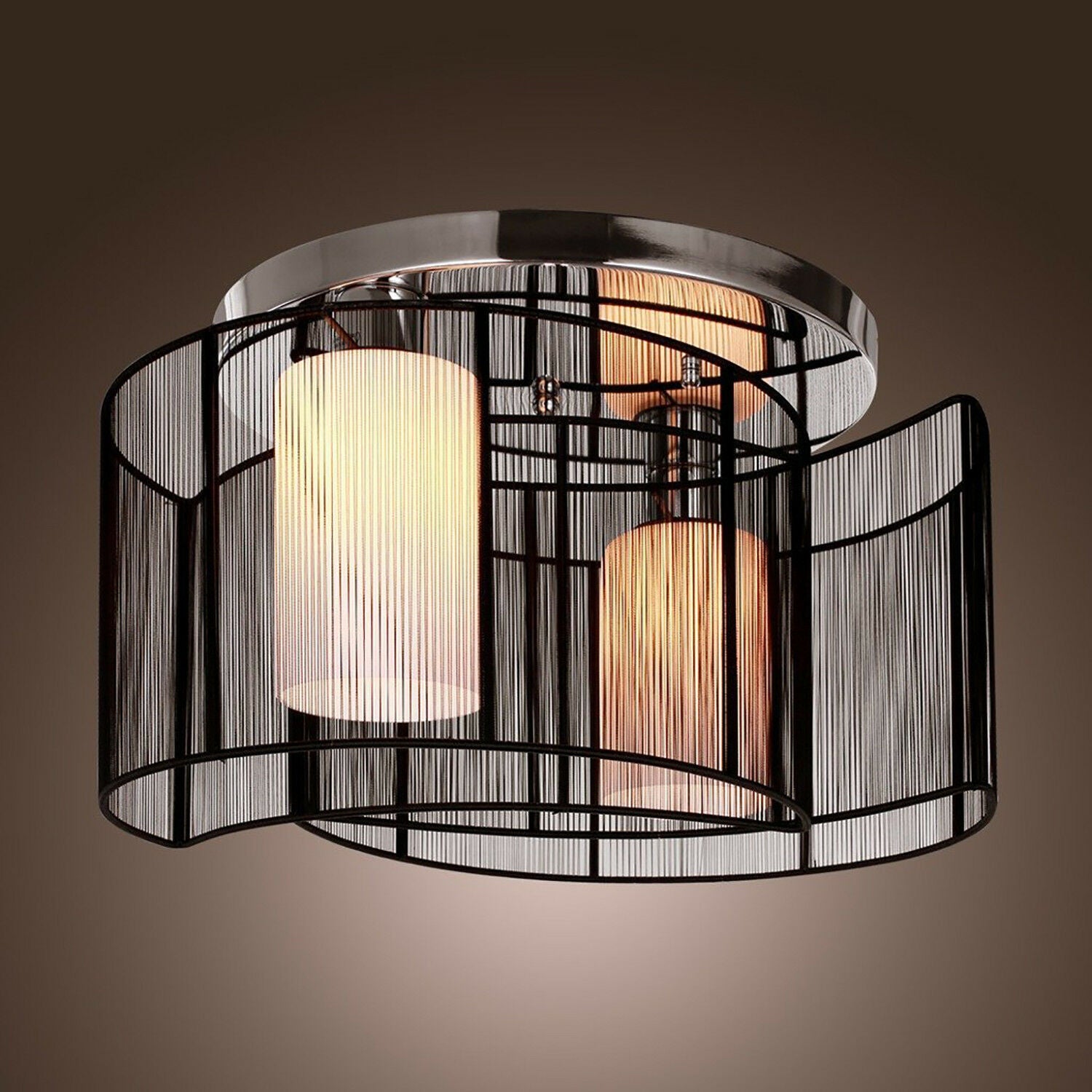Chrome Fabric Chandelier Flush Mount Ceiling Lamp Light