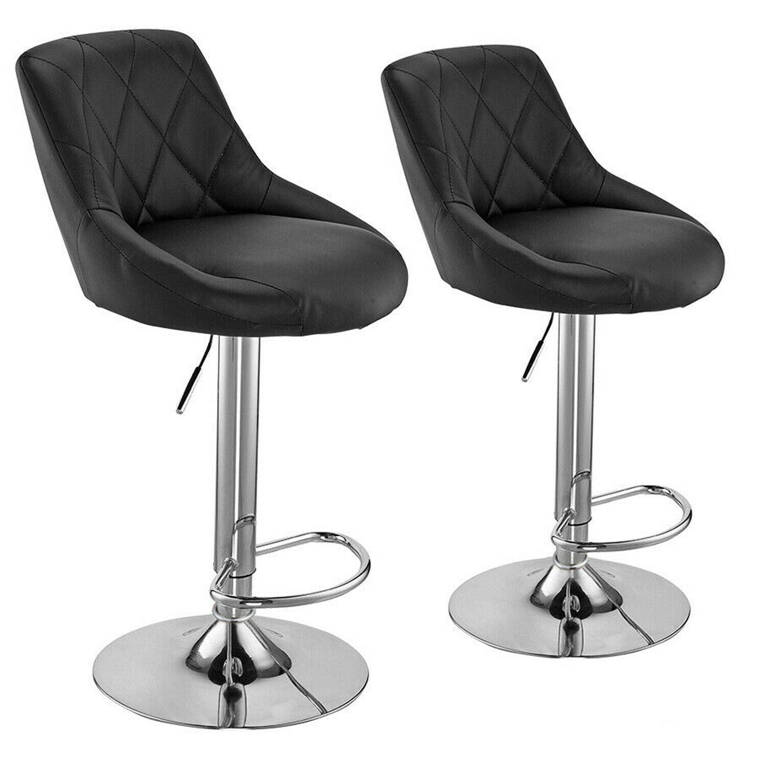 2×Bar Stools Leather Chairs Breakfast Chairs Swivel Gas Lift Kitchen Cushioned