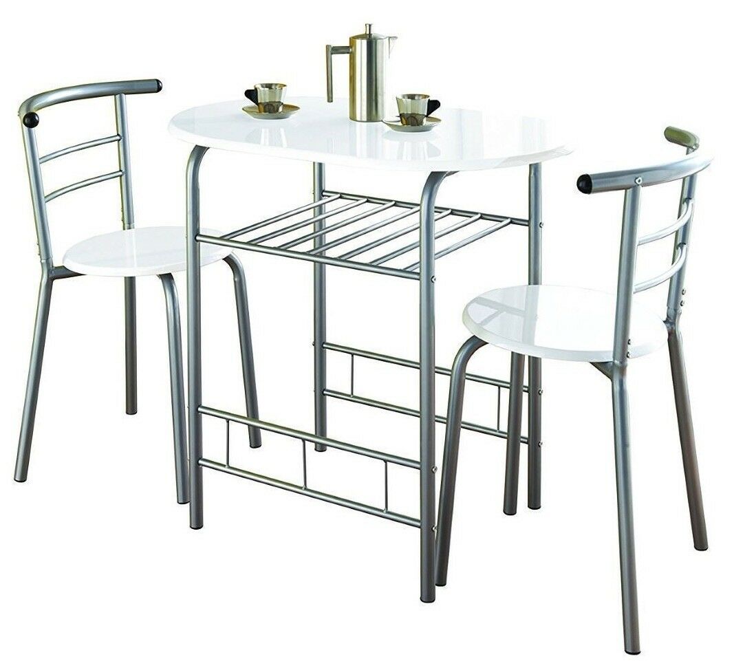 3 Piece Modern Breakfast Bar Dining Table and 2 Chairs Set Metal Frame Kitchen