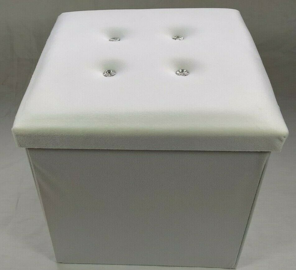Soft Velvet Diamante Ottoman Folding Storage Box Footstool Seat new colour
