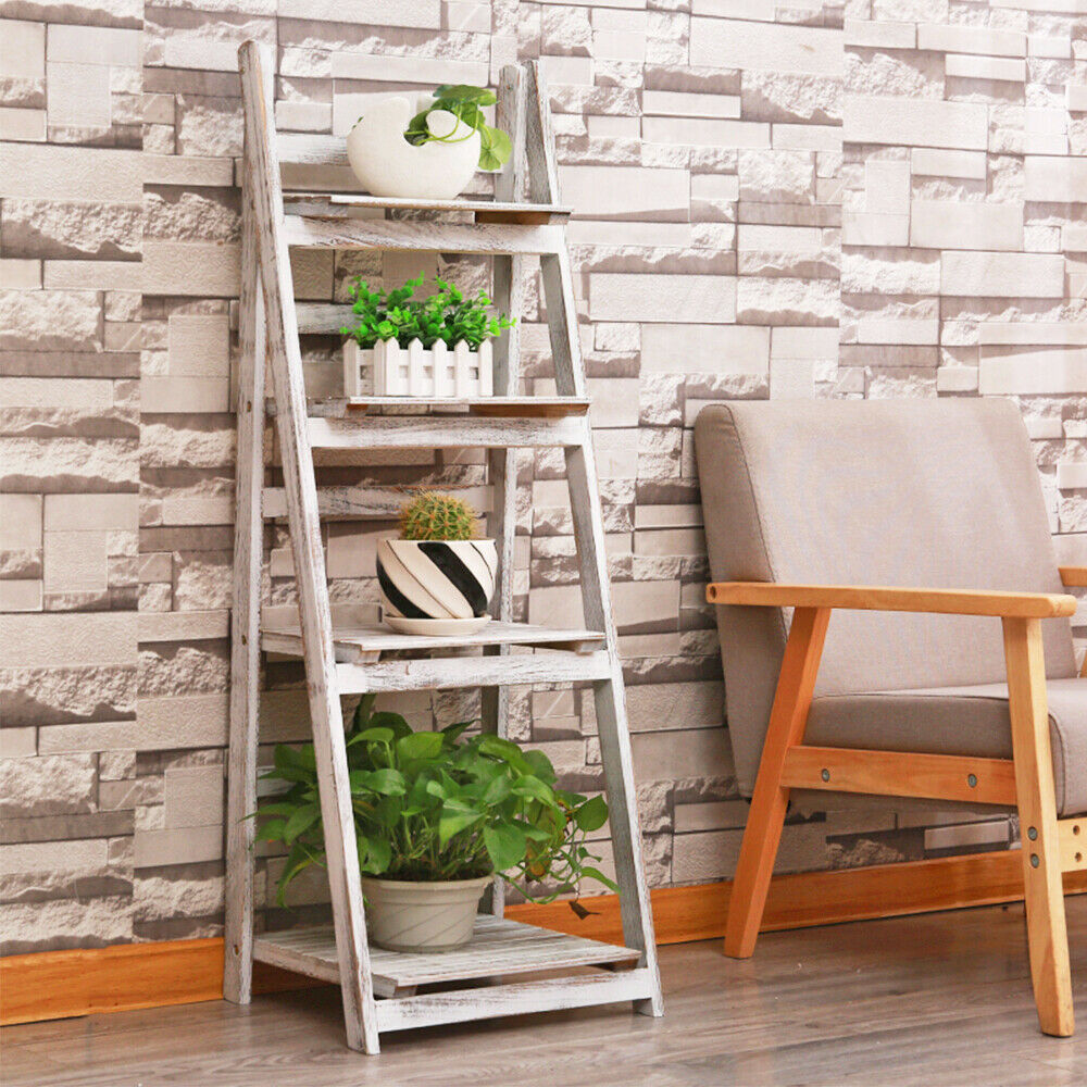 Folding 4 Tier Plant Flower Pot Shelf Stand Bookcase Storage Display Ladder