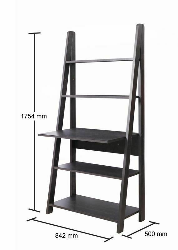 Riva Scandinavian Retro Ladder Bookcase Desk Shelving Shelf Unit Black 5 Tier