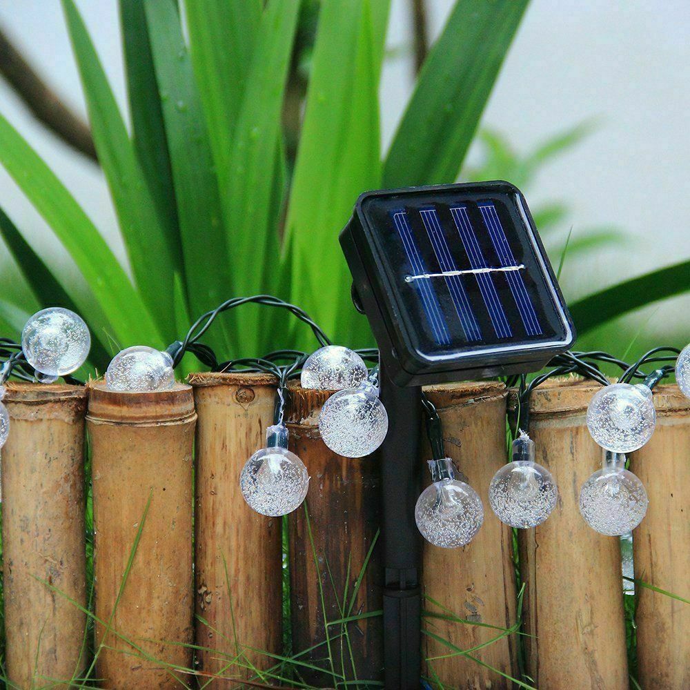 30 Solar String Lights Outdoor Warm White Fairy Garden Lamps Bubble Globe Party
