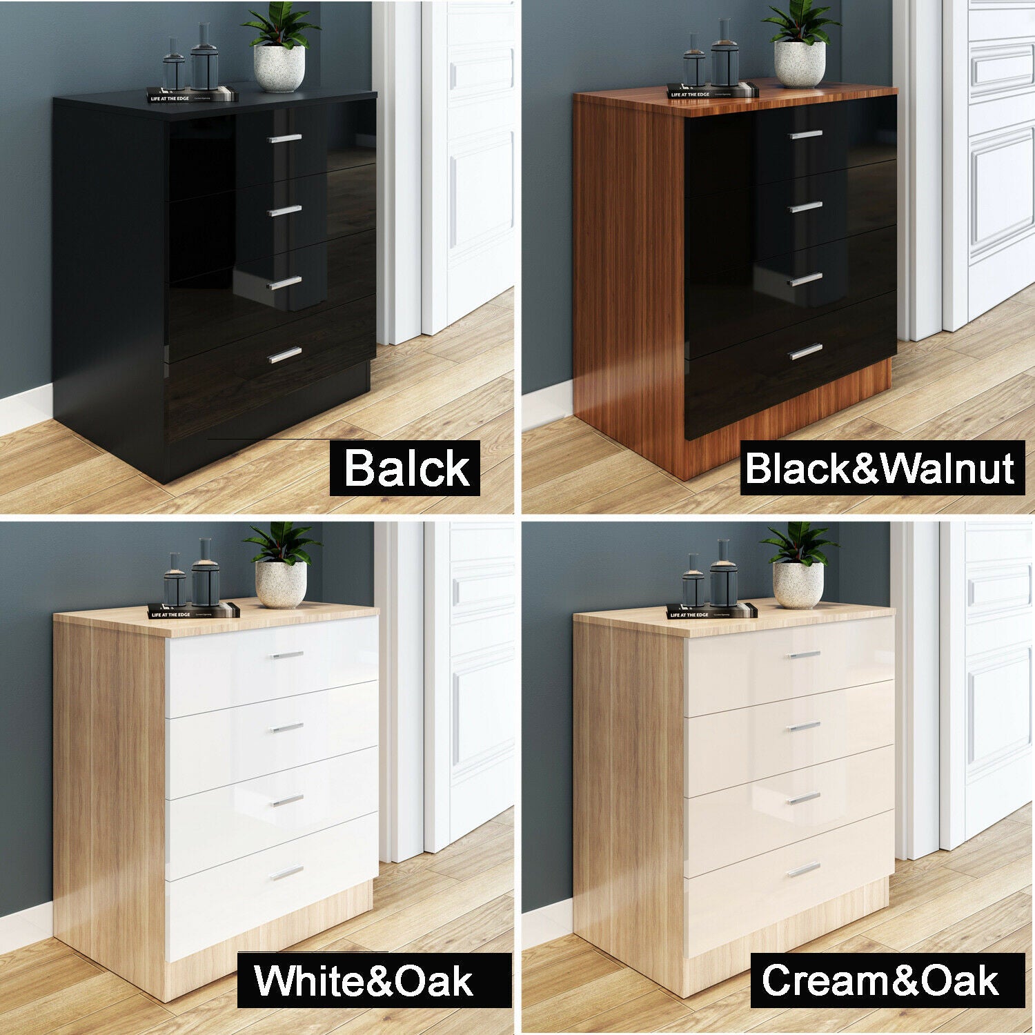 High Gloss 2 Door Wardrobe Mirrored Bedroom Furniture 3 pcs Set Large Storage