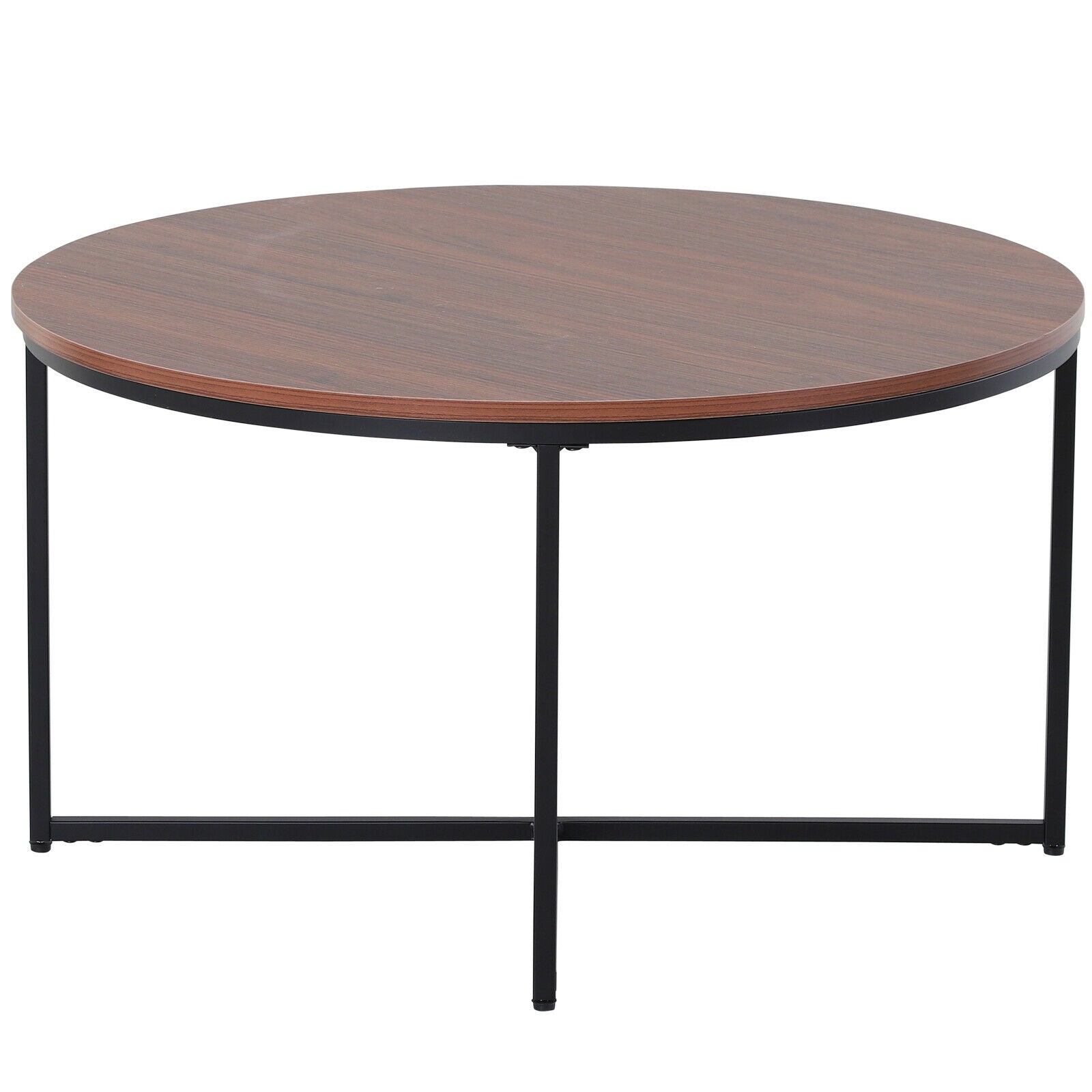 Modern Coffee Table Metal Frame Solid Tabletop Unique Cross Base - Brown