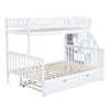 3ft & 4ft6 Kids Wooden Bunk Beds with Stairs and Pull Out Trundle Bed Frame HT