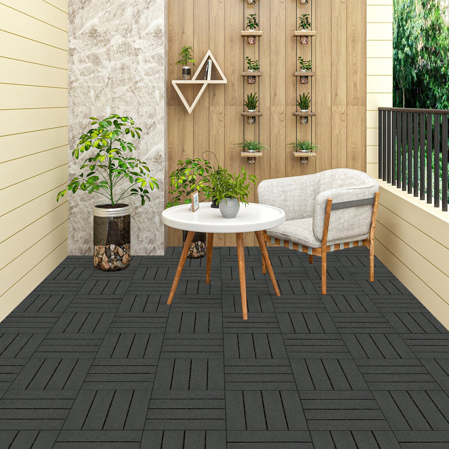 11x WPC Decking Tiles Garden Patio Balcony Interlocking Composite Decking Floor