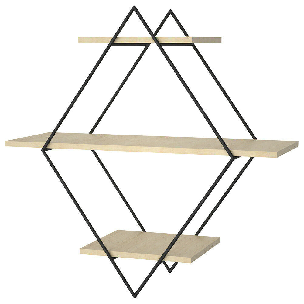 3 Tier Metal Wood Wall Mounted Shelf Home Office Diamond Display Shelving Rack