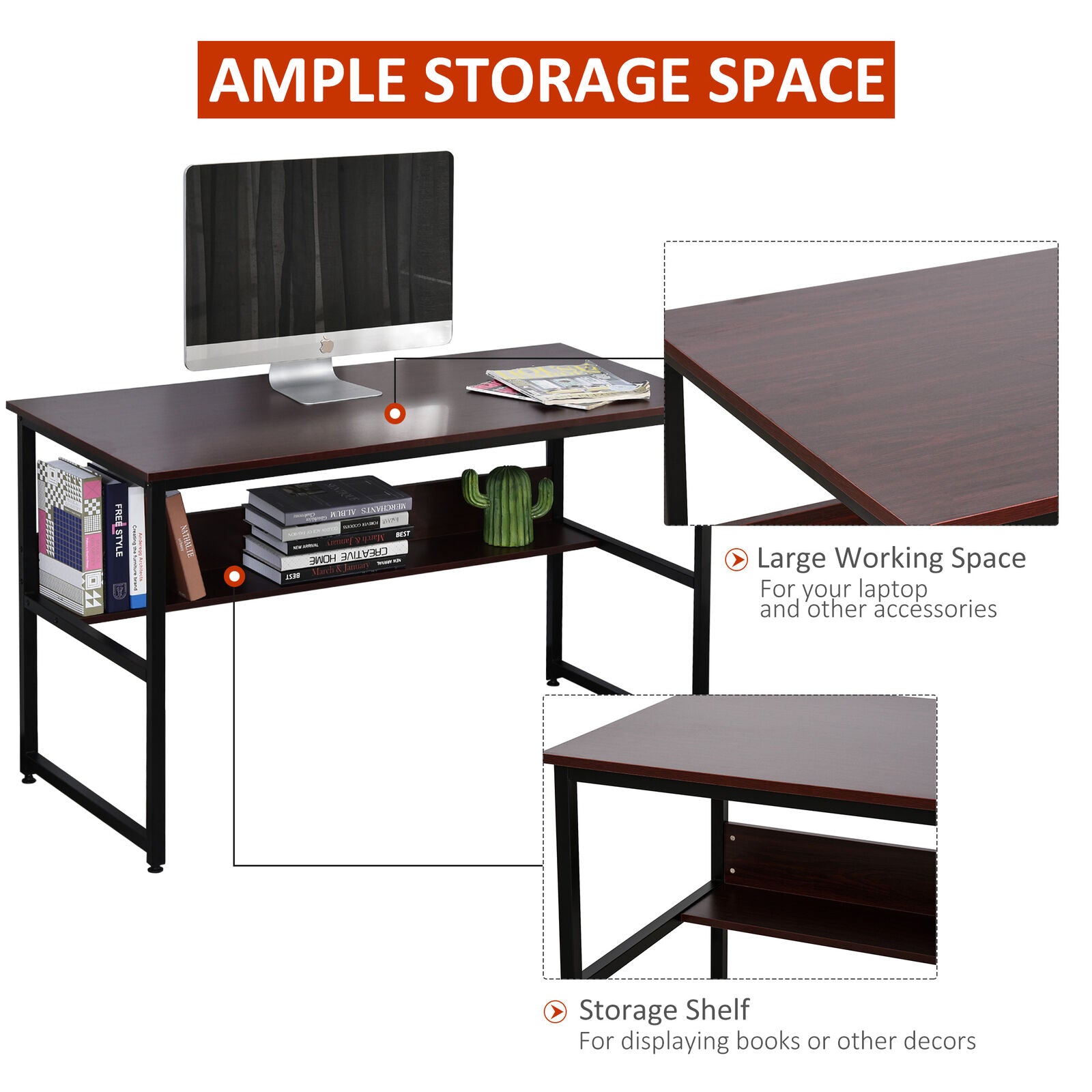 Laptop Desk Study Table Workstation Metal Storage Shelf Home Office Brown