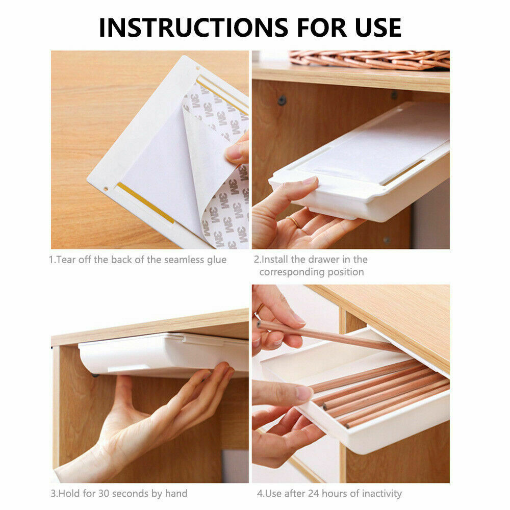 Self Adhesive Under Desk Table Drawer Tray Pencil Organizer Hidden Storage Box