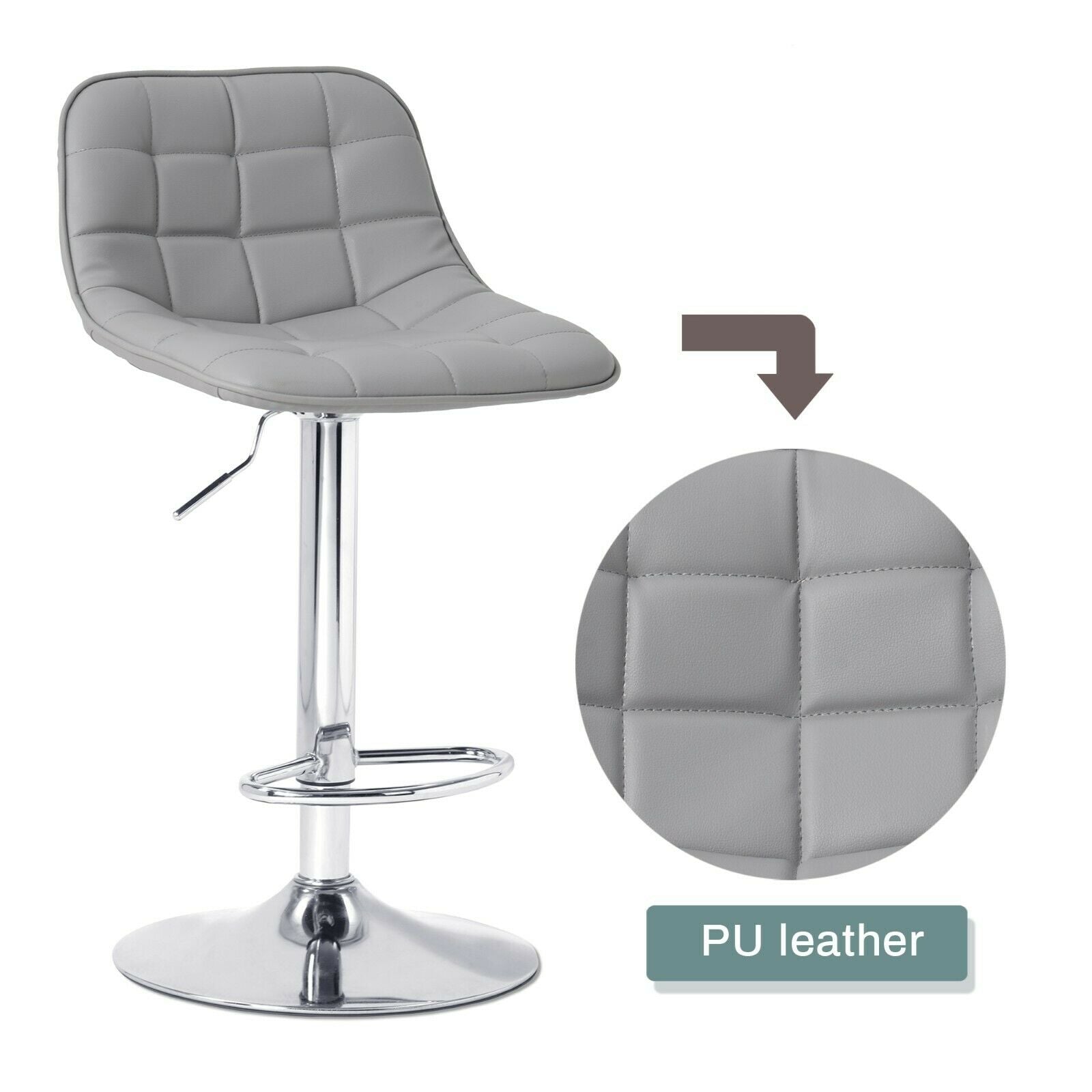 2×Bar Stools Leather / Velvet Chairs Breakfast Chair Swivel Gas Lift Adjustable