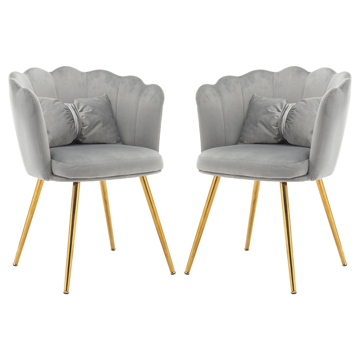 2x Velvet Upholstered Accent Chair Wing Back Armchair w/ Pilows Metal Legs Grey