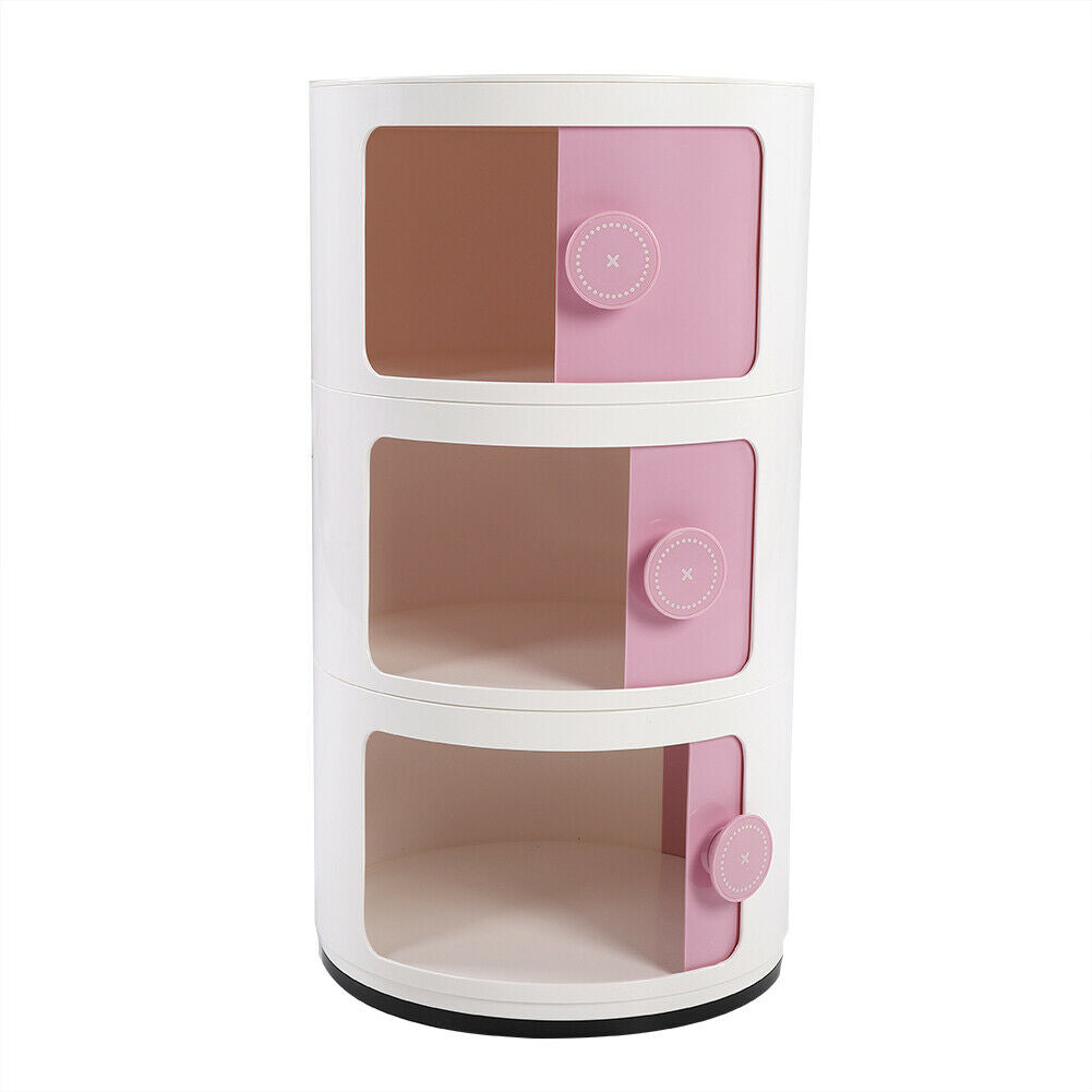 3 Tier ABS Plastic Round Storage Unit Beside Drawers Office Bathroom Cabinet