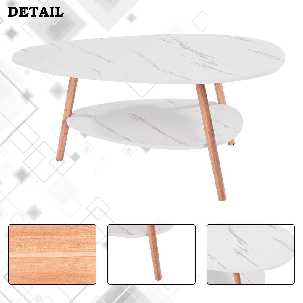 Household Furniture Oval Top Table Living Room Coffee Table Two-story Wooden Leg