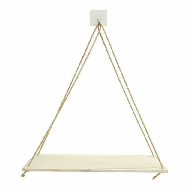 Wooden Rope Hanging Shelf Bathroom Kitchen Floating Shelf No Nails Shelf Rustic